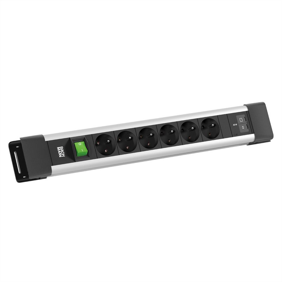 BACHMANN CONNECTUS 6xUTE 1xSchalter, 1xUSB C/C 45W L=2,0m CEE7/7 grau