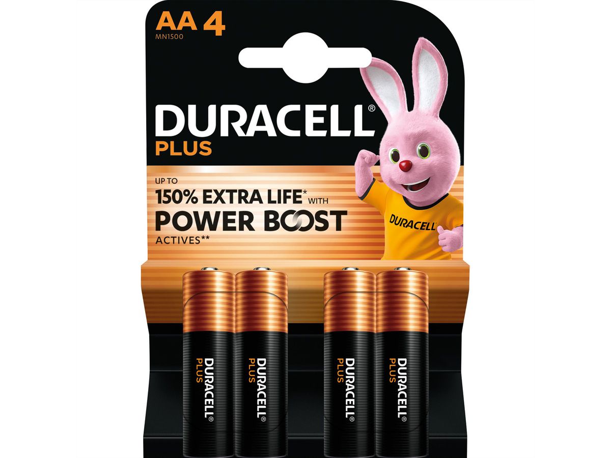 DURACELL Alkaline Plus, AA (LR6), 4er Pack