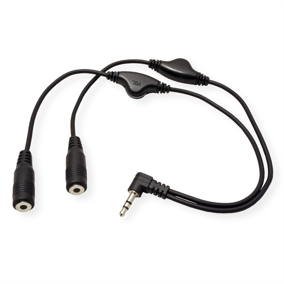 ROLINE Lautsprecher-Y-Kabel, 3,5mm (Stecker, 2x Buchse), mit Volumenregler