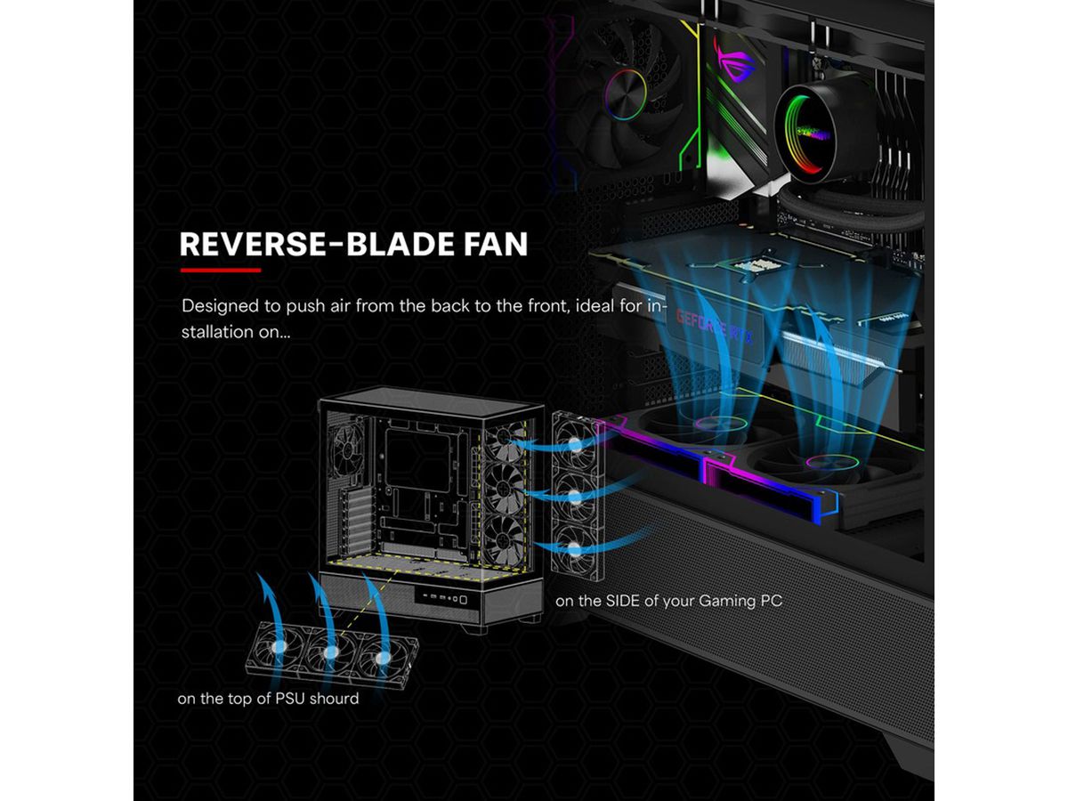 XILENCE Gaming Series XF073 ARGB Lüfter 3er Pack, XPF360R.ARGB Reverse Fan Design