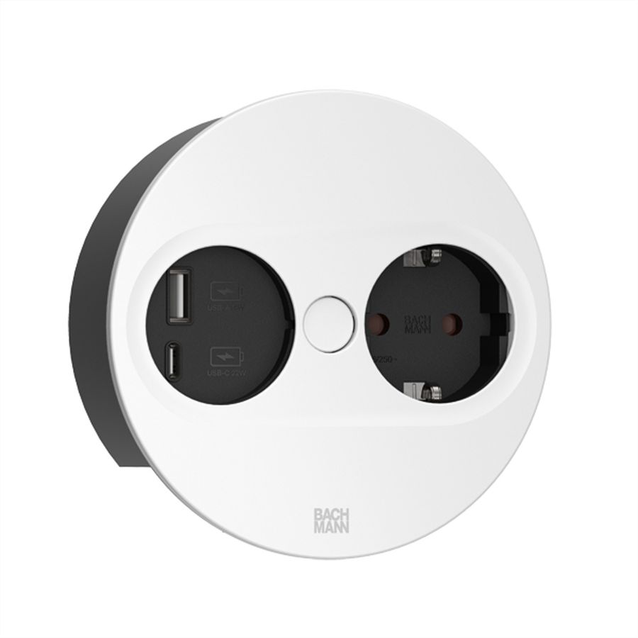 BACHMANN TWIST2 1xCEE7/3 1xUSB A/C 22W Rund weiss, 0,2m Mit ISV-Stecker