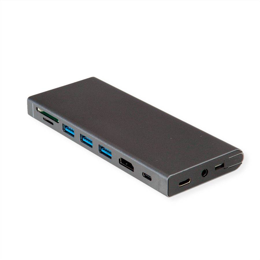 VALUE USB Typ C Dockingstation, HDMI 4K60, 4x US3.2Gen1 (1x C + 3x A), 1x PD, 1x SD/TF, 1x RJ45, 1x 3.5mm