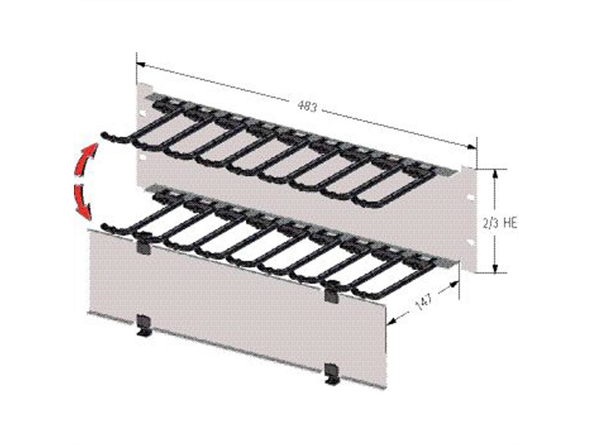 19"-Kabelmanager 2 HE mit klappbarer Blende, lichtgrau