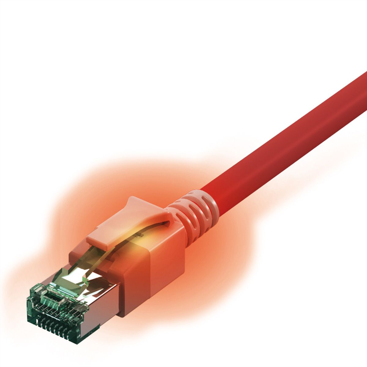 EasyLan DualBoot LED Patchkabel RJ45 S/FTP Cat.6A (Class EA), mit saCon Stecker, LSOH, rot, 0,5 m