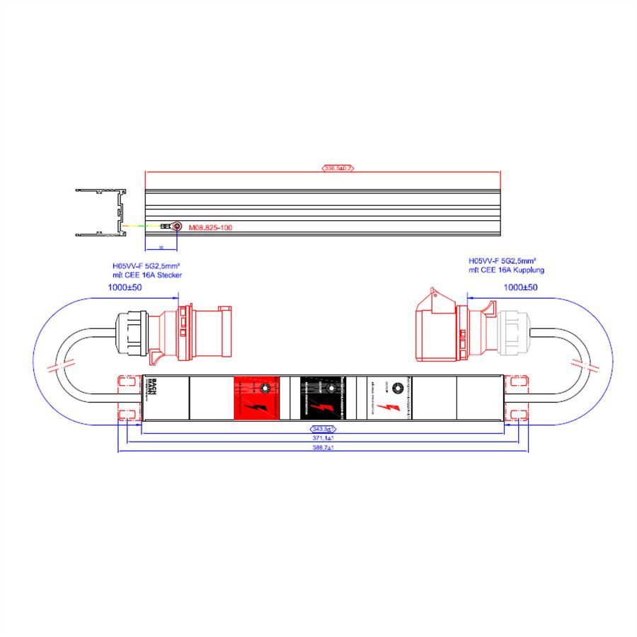 BACHMANN IT PDU Basic Inline SPD, 3ph 3x16A ÜSS 1m H05VV-F 5G2,5mm CEE 16A
