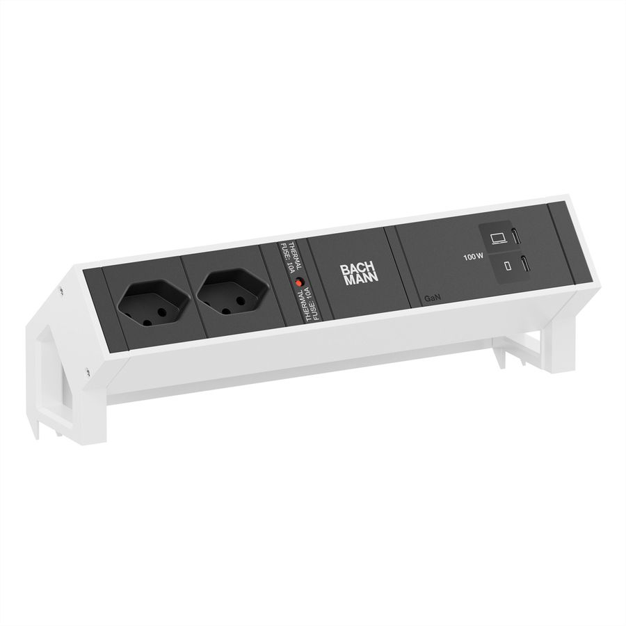 BACHMANN DESK2 2xCH 90° 1xUSB C/C 100W, L=0,2m RAL9010