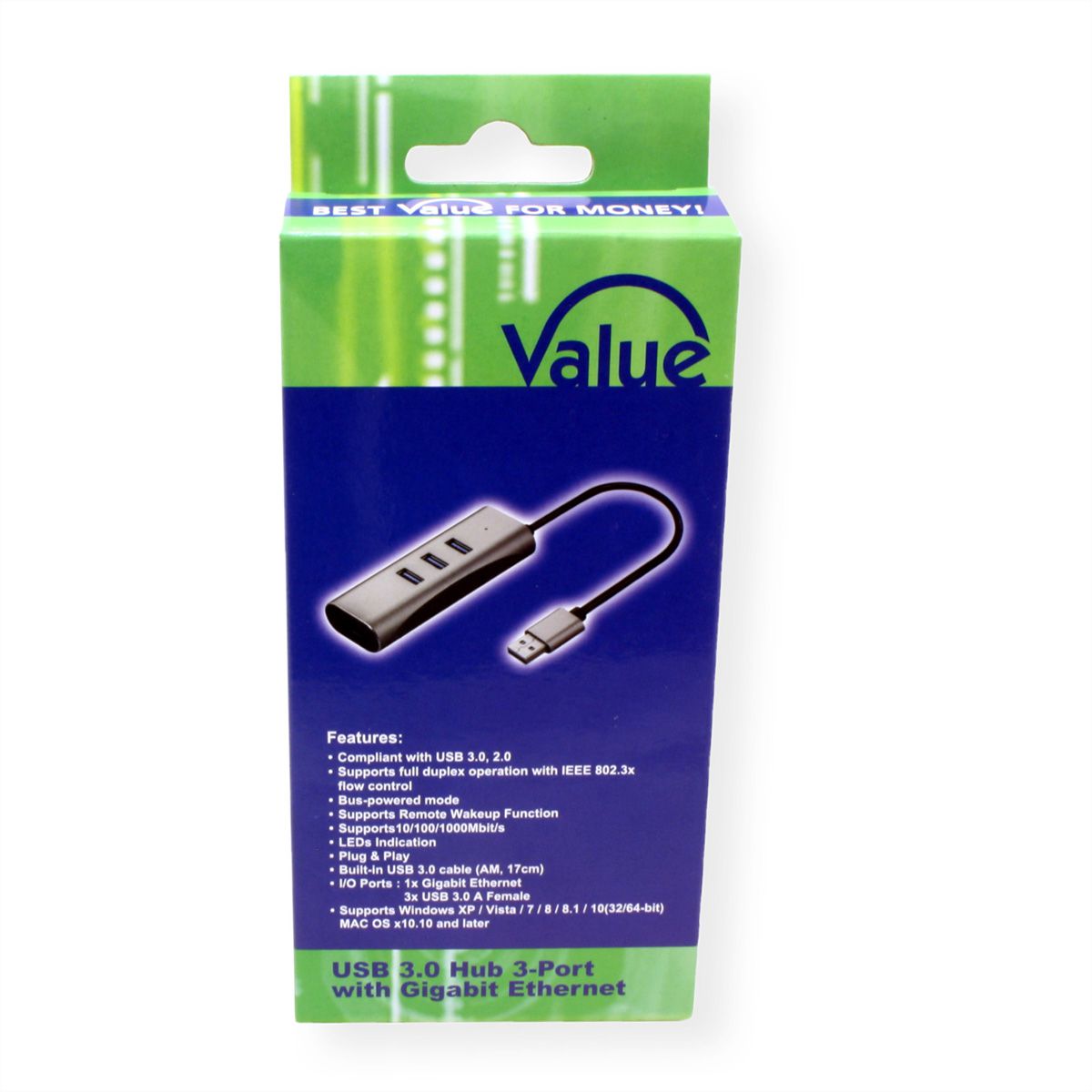 VALUE USB-A zu Gigabit Ethernet Konverter + Hub