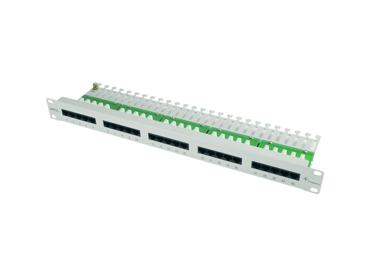 TELEGÄRTNER 19" Patch Panel, ISDN/TEL, 1HE, MPPI25-H Cat.3 ungeschirmt, RAL 7035
