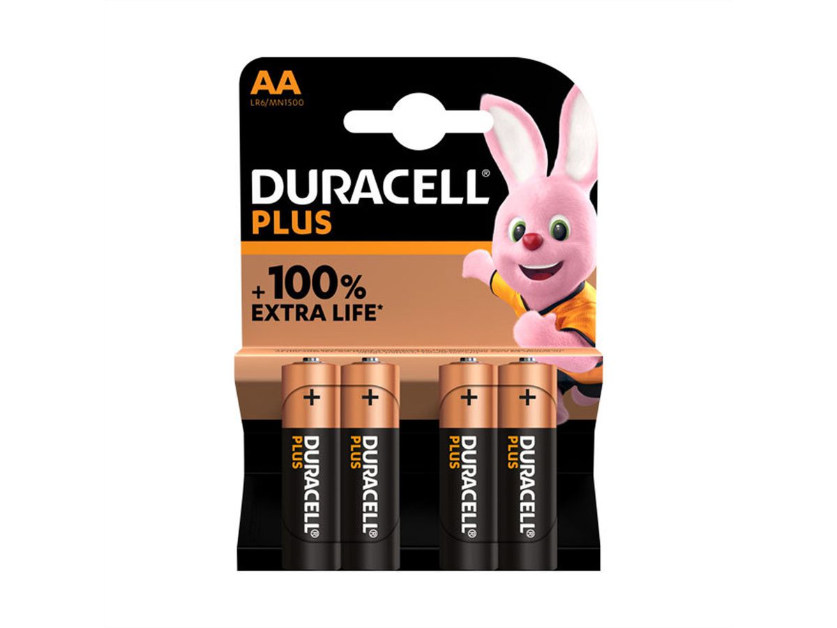 DURACELL Alkaline Plus, AA (LR6), 4er Pack