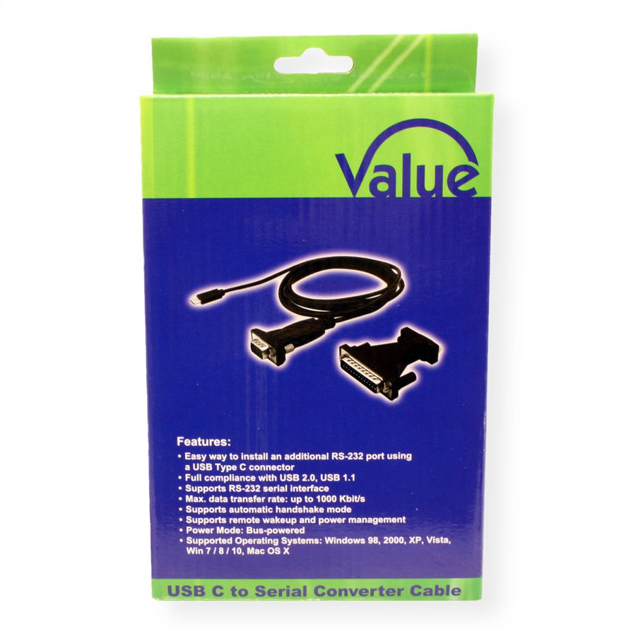 VALUE USB - Seriell Konverter-Kabel, Typ C - RS232, schwarz, 1,8 m