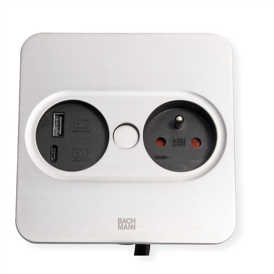 BACHMANN TWIST 2 1xUTE 1xUSB A/C 22W 2,0m AEH Edelstahl-Optik eckig