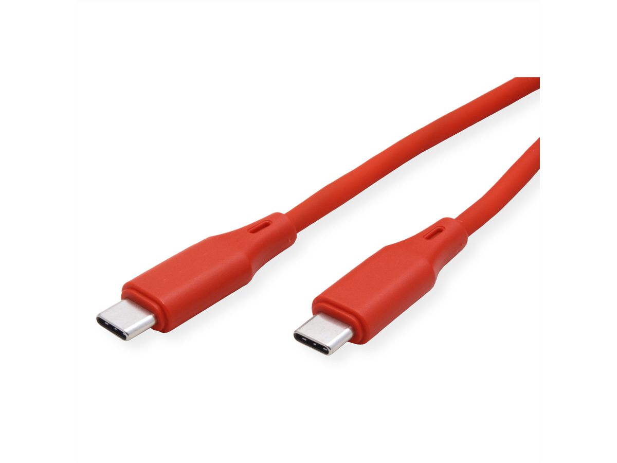ROLINE USB 2.0 Kabel, Typ C-C, ST/ST, Silikon, 60W, rot, 1 m