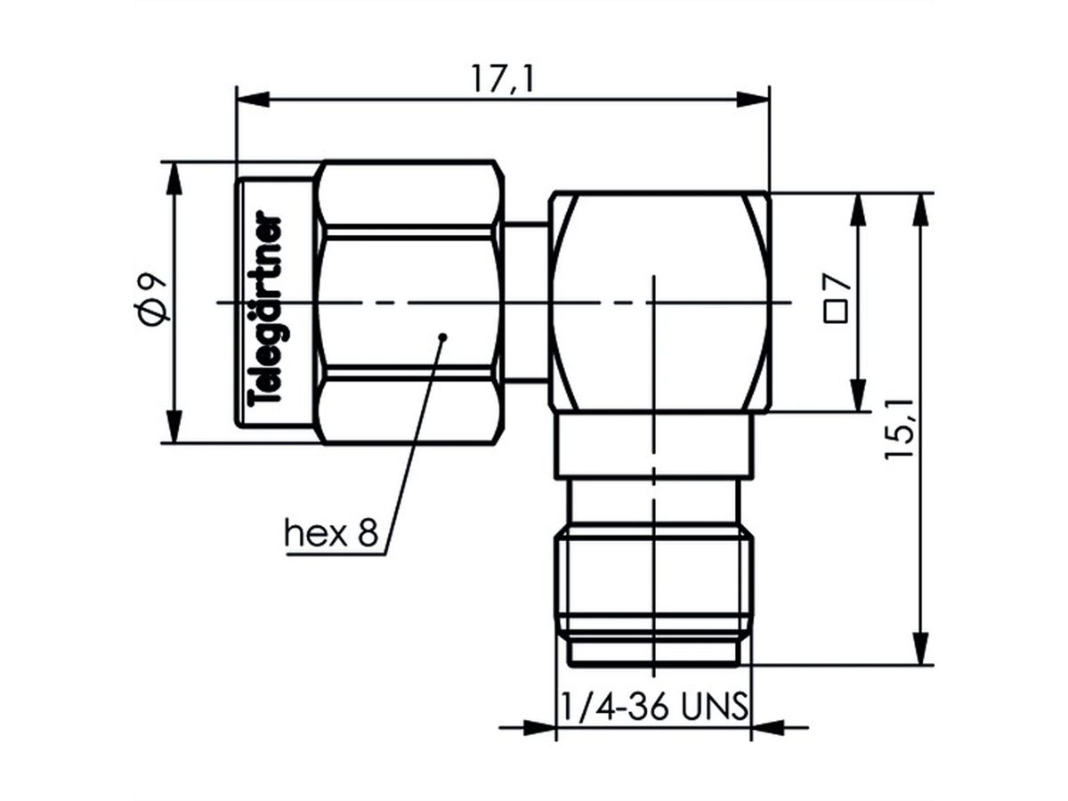 TELEGÄRTNER SMA-Verbinder, Stecker/Buchse, gewinkelt, vergoldet