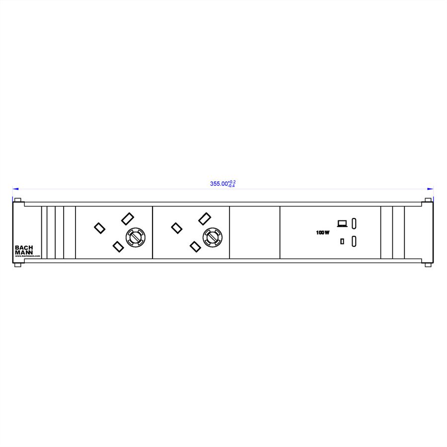 BACHMANN CONI 2xUK 45° 3,15A, 1xUSB C/C 100W L=0,2m