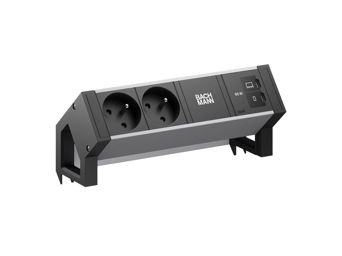 BACHMANN DESK2 ALU BLACK 2xUTE, 1xUSB C/C 65W L=0,2m