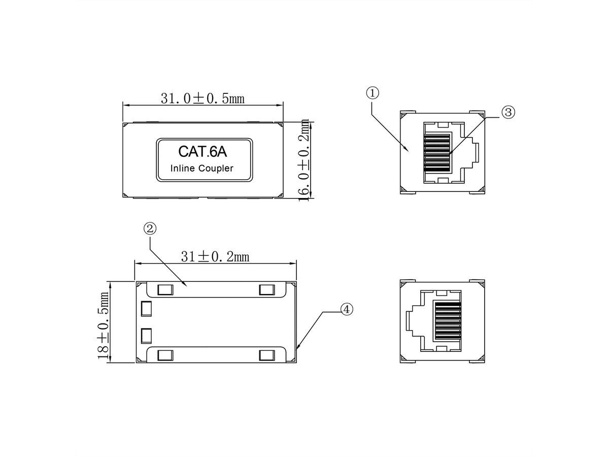 ROLINE RJ-45 Kupplung geschirmt, Cat.6A (Class EA), silberfarben