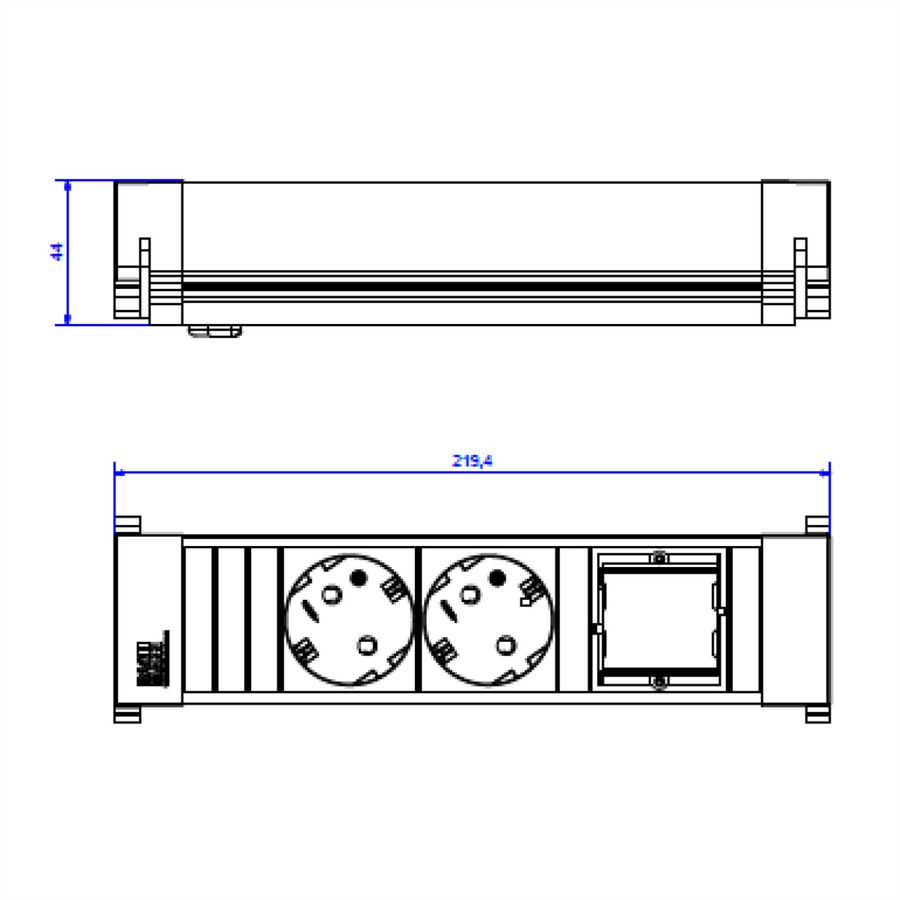 BACHMANN POWER FRAME 2xCEE7/3 1xCM, Kunststoffprofil 0,2m GST18