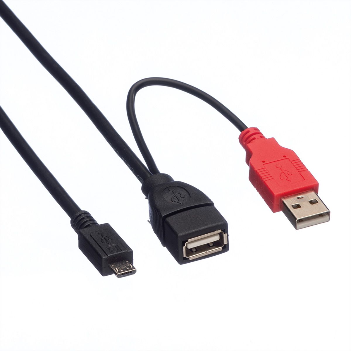 ROLINE USB 2.0 Y-Kabel, 2x Typ A (ST / BU) - Micro B ST, 1m