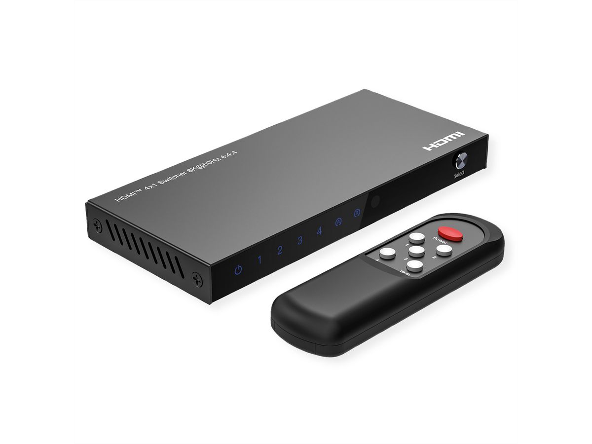 ROLINE 8K HDMI Switch, 4-fach, mit IR-Fernbedienung
