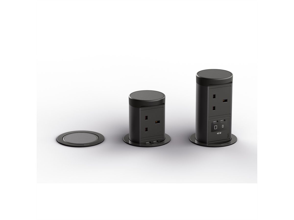 BACHMANN ELEVATOR2 1xUK, 1xUSB C/C 45W RAL9005 L=2,0m UK13A