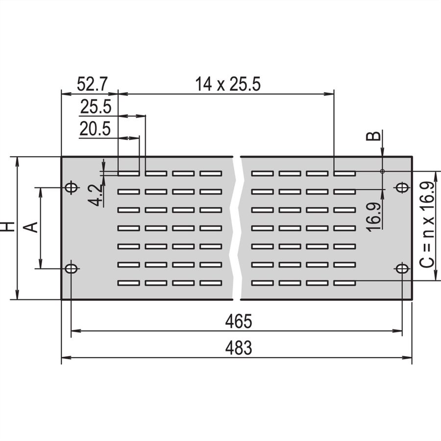 SCHROFF 19"-Belüftungsfrontplatten - BELUEFT.FRONTPL.3HE RAL7035