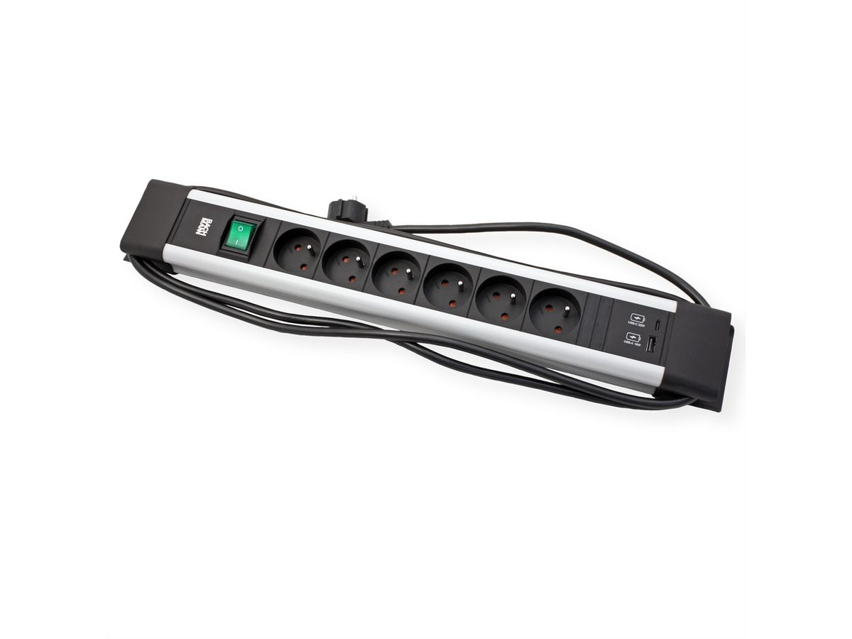 BACHMANN CONNECTUS 6xUTE, 1xSchalter 1xUSB A/C 22W 2,0m CEE7/7 Grau