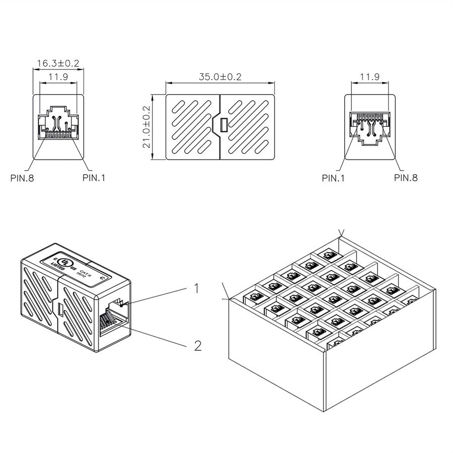 ROLINE RJ-45 Kupplungen ungeschirmt, Cat.6 (Class E), 25er Pack