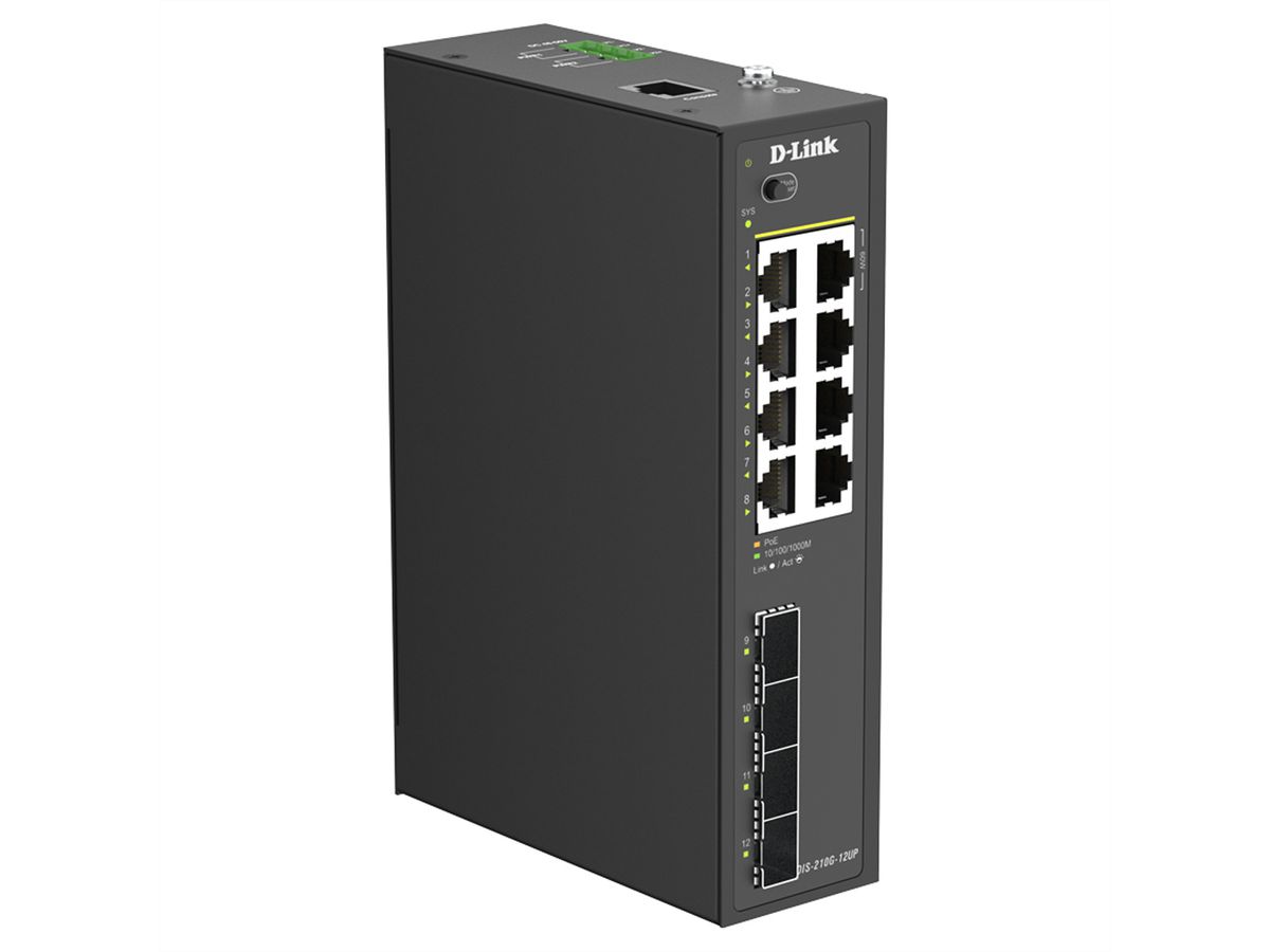 D-Link DIS-210G-12UP 12-Port Switch, Smart Managed Gigabit PoE Industrial