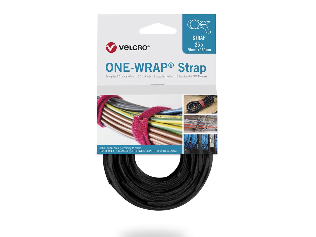 VELCRO® One Wrap® Strap 20mm x 150mm, 25 Stück, flammhemmend, schwarz