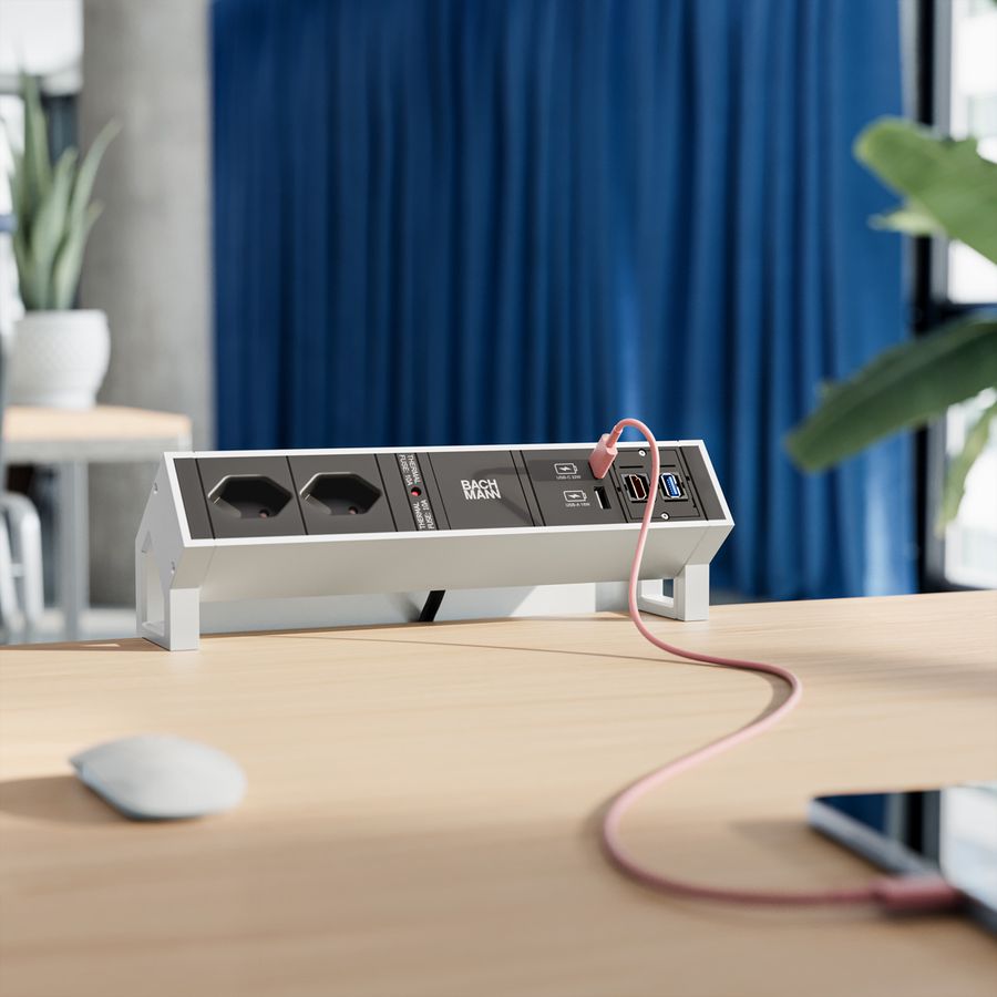 BACHMANN DESK2 2xCH 1xUSB A/C 22W 1xCM, 0,2m GST18 INOX Schweiz