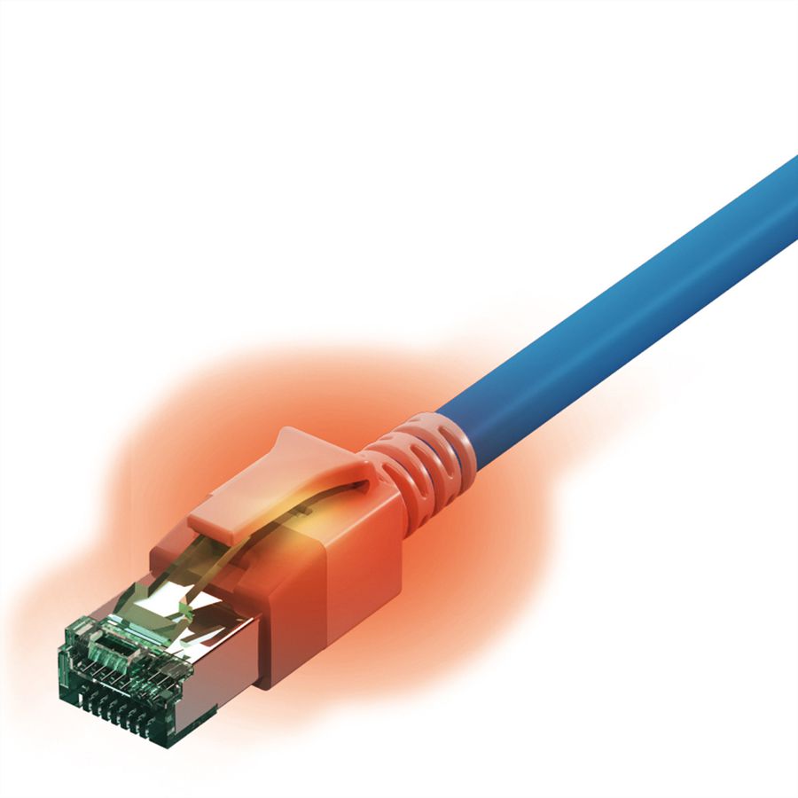 EasyLan DualBoot LED Patchkabel RJ45 S/FTP Cat.6A (Class EA), mit saCon Stecker, LSOH, blau, 2 m