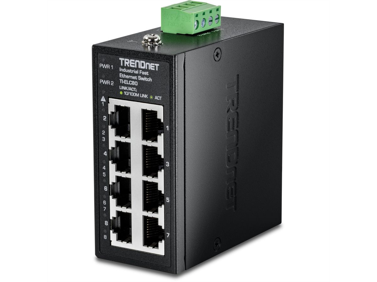 TRENDnet TI-ELC80 8-Port Ethernet Mini Switch Industrial DIN-Rail
