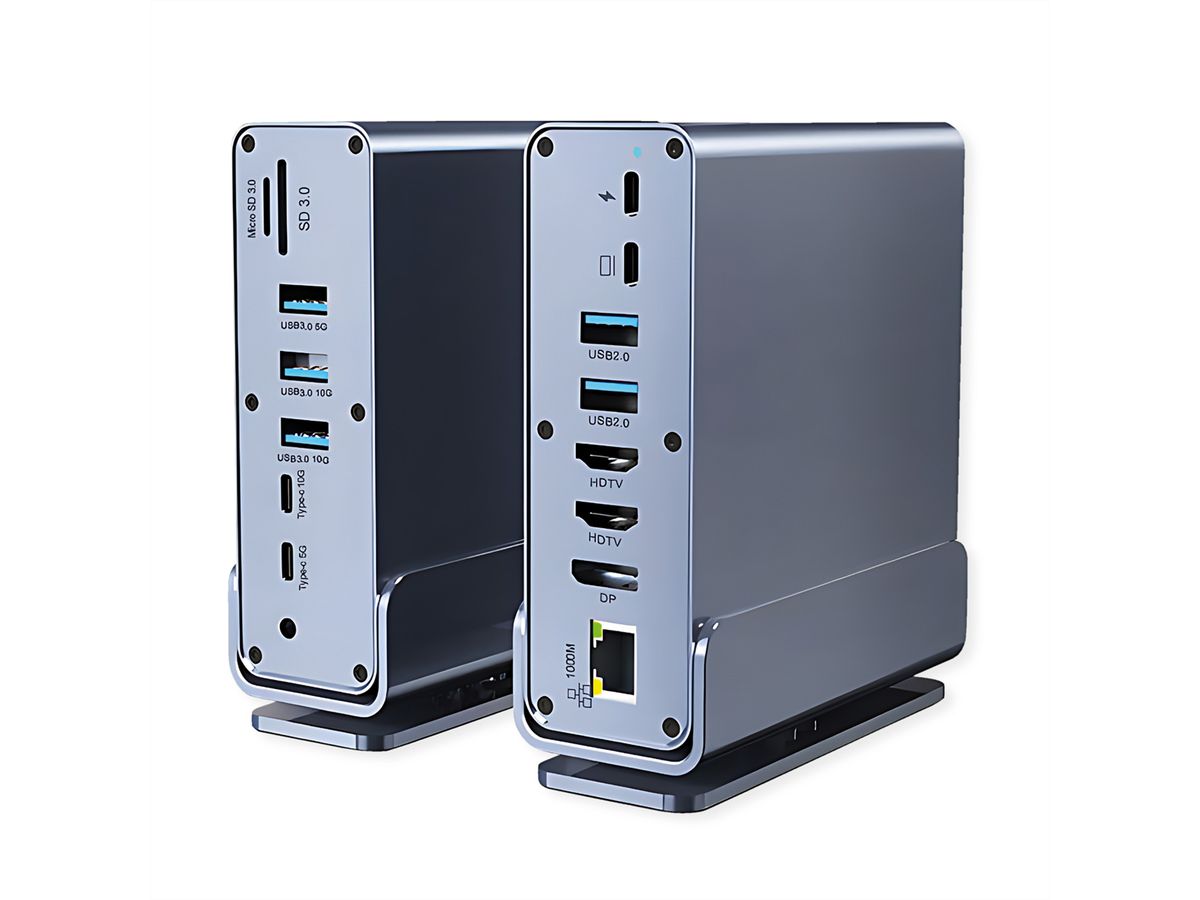 VALUE USB-C Docking Station 16in1, HDMI/DP 4K60, Gigabit Ethernet, USB-A, USB-C, PD, SD/microSD, Audio