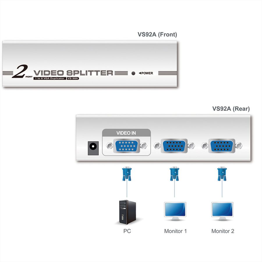ATEN VS92A VGA Video-Splitter, 350MHz, 2fach