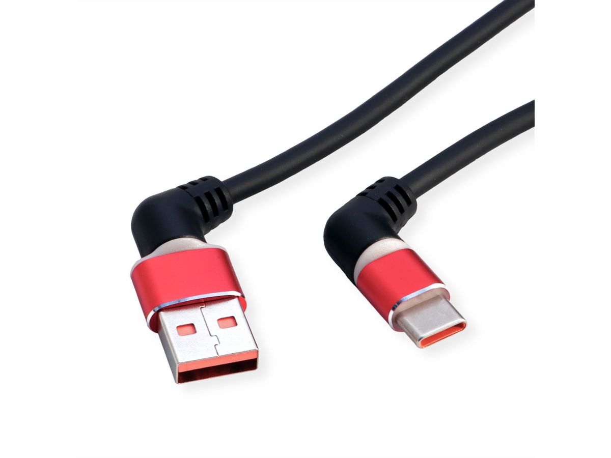 ROLINE USB 2.0 Kabel, Typ-C - Typ-A, ST/ST, 360° Rotation, schwarz / rot, 2 m