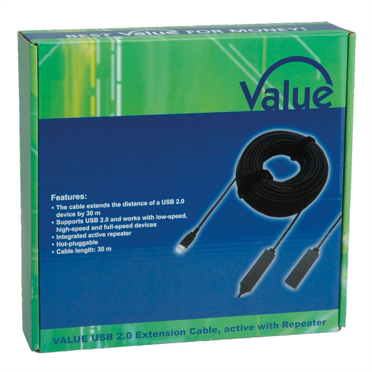 VALUE USB 2.0 aktive Kabelverlängerung, schwarz, 30 m