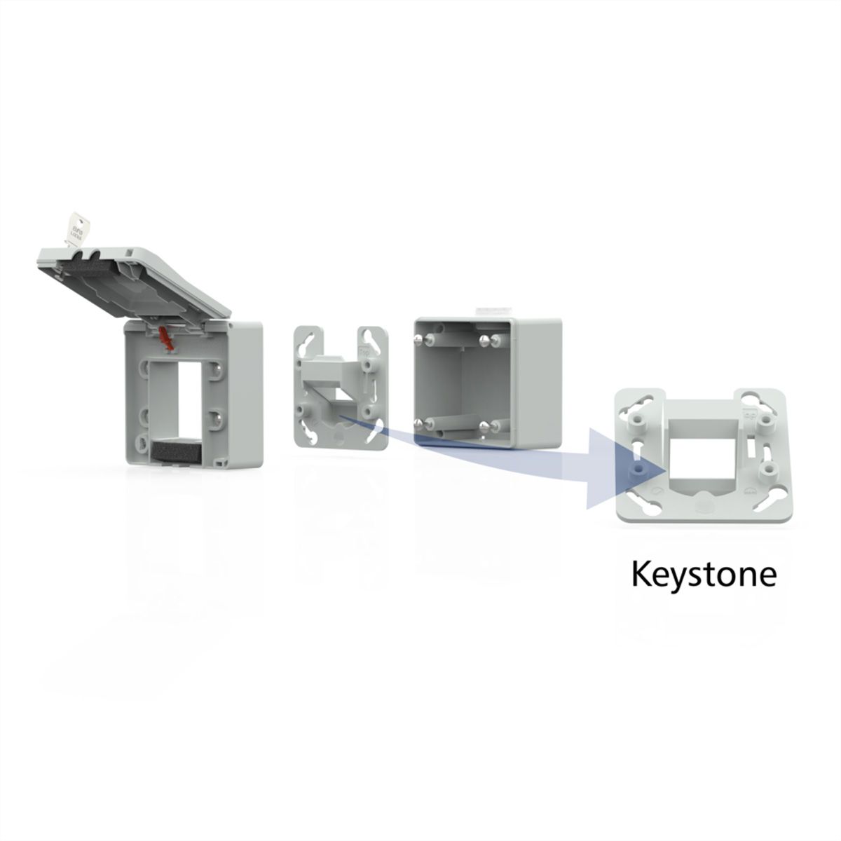 METZ CONNECT IP44 Modul-Aufputz-Gehäuse, Klappdeckel+Schloss, 2Ports unbestückt, grau