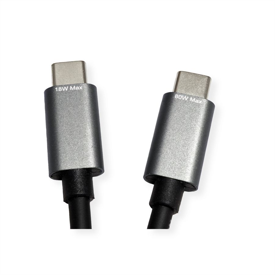 ROLINE USB Typ C Split-Ladekabel, USB-C - 2x USB-C, ST/ST, max. 100W, schwarz, 1,85 m