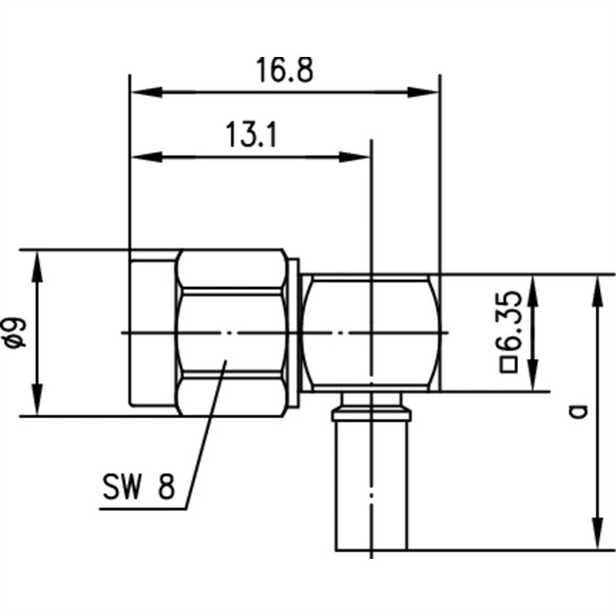 TELEGÄRTNER R-SMA-Winkelstecker, für RG-58C/U löten/crimp