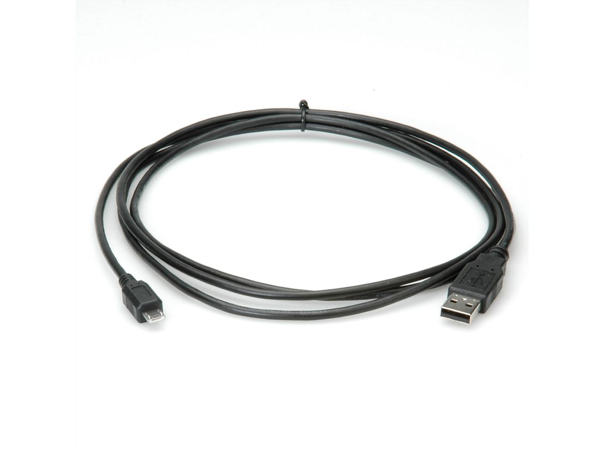 ROLINE USB 2.0 Kabel, USB A ST - Micro USB B ST, schwarz, 3 m