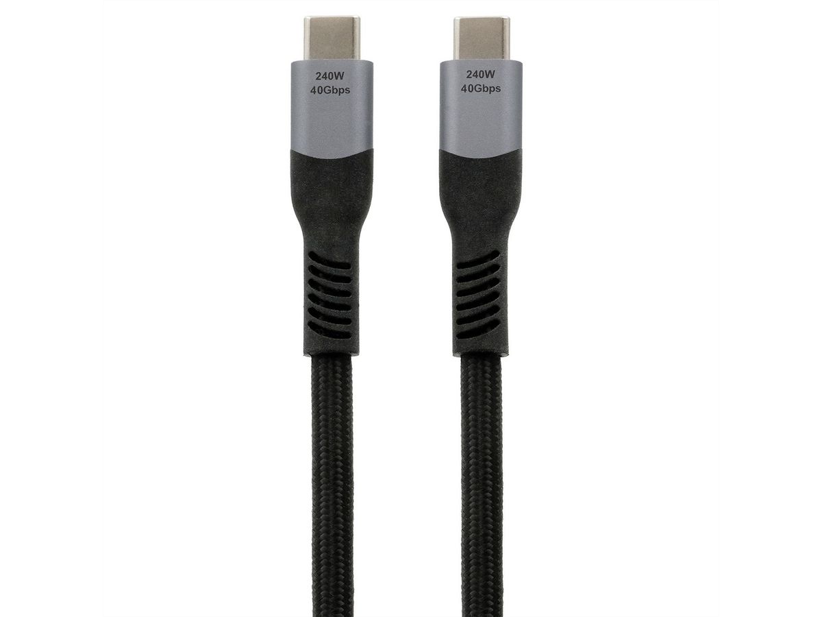 EXSYS EX-K1598-1.0 USB4.0 Kabel USB-C Stecker 1m 40Gbit/s 5A 240W schwarz Gewebe, 40Gbit/s, 240W, schwarz, 1 m