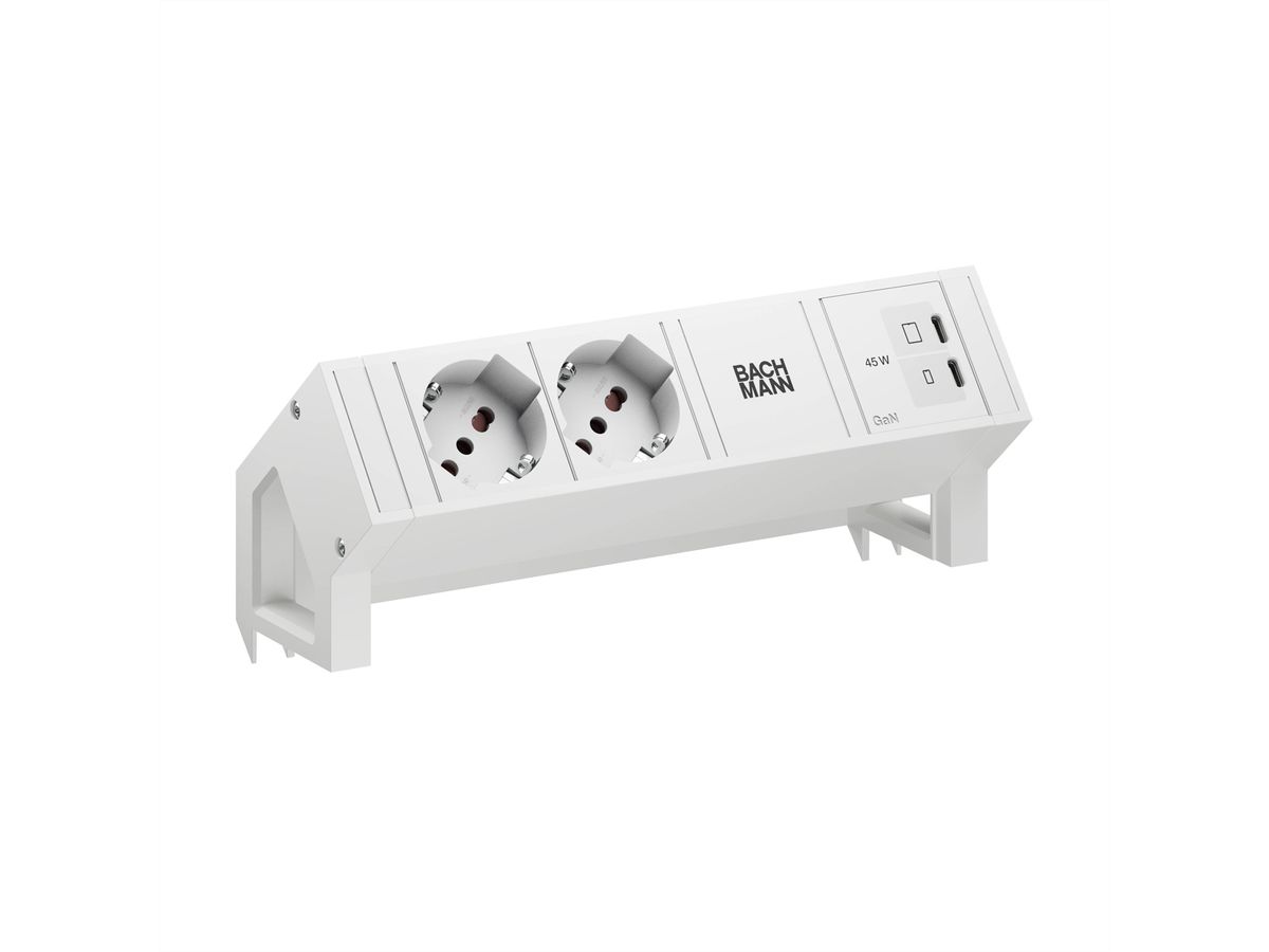 BACHMANN DESK2 white 2xP40, 1xUSB C/C 45W L=0,2m RAL9010