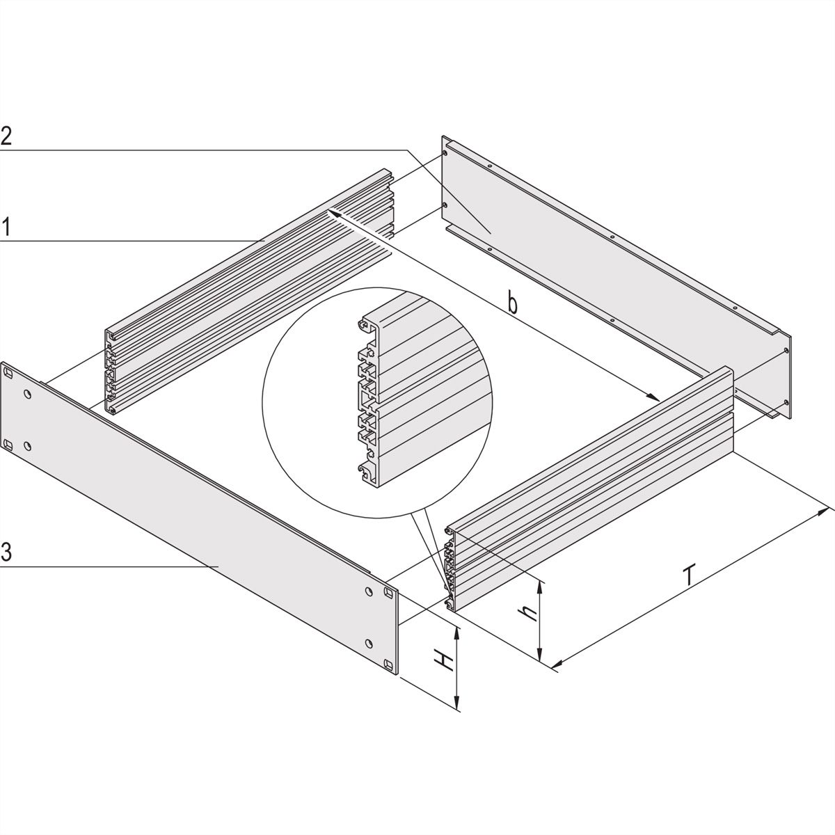 SCHROFF 19"- Einschub Aluminium (Grundbausatz) - MULTIPAC GRUNDAUSB.4HE 400T