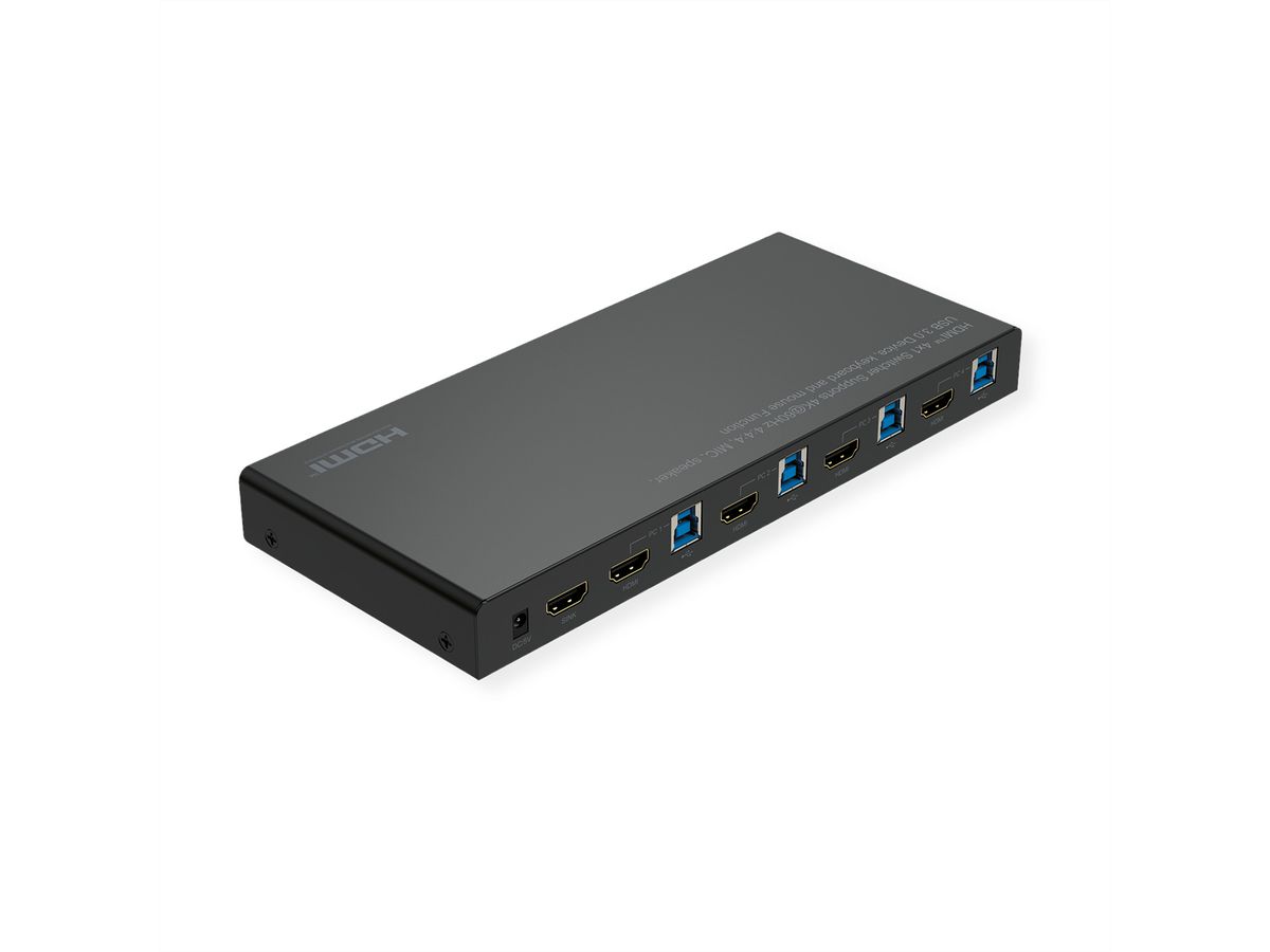ROLINE KVM Switch, HDMI 4K, USB, 1 User - 4 PC, mit 3-Port USB-Hub