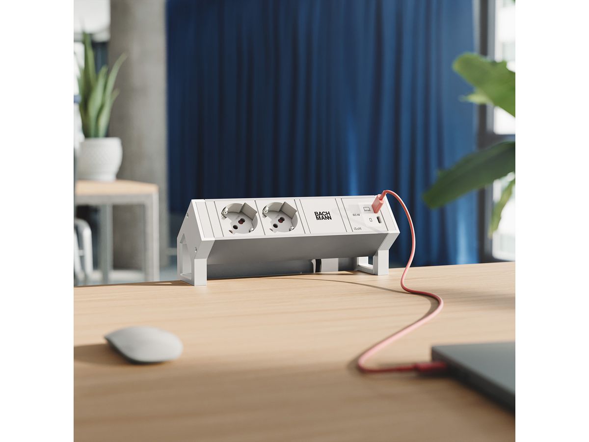 BACHMANN DESK2 ALU WHITE 2xP40, 1xUSB C/C 65W L=0,2m RAL9010