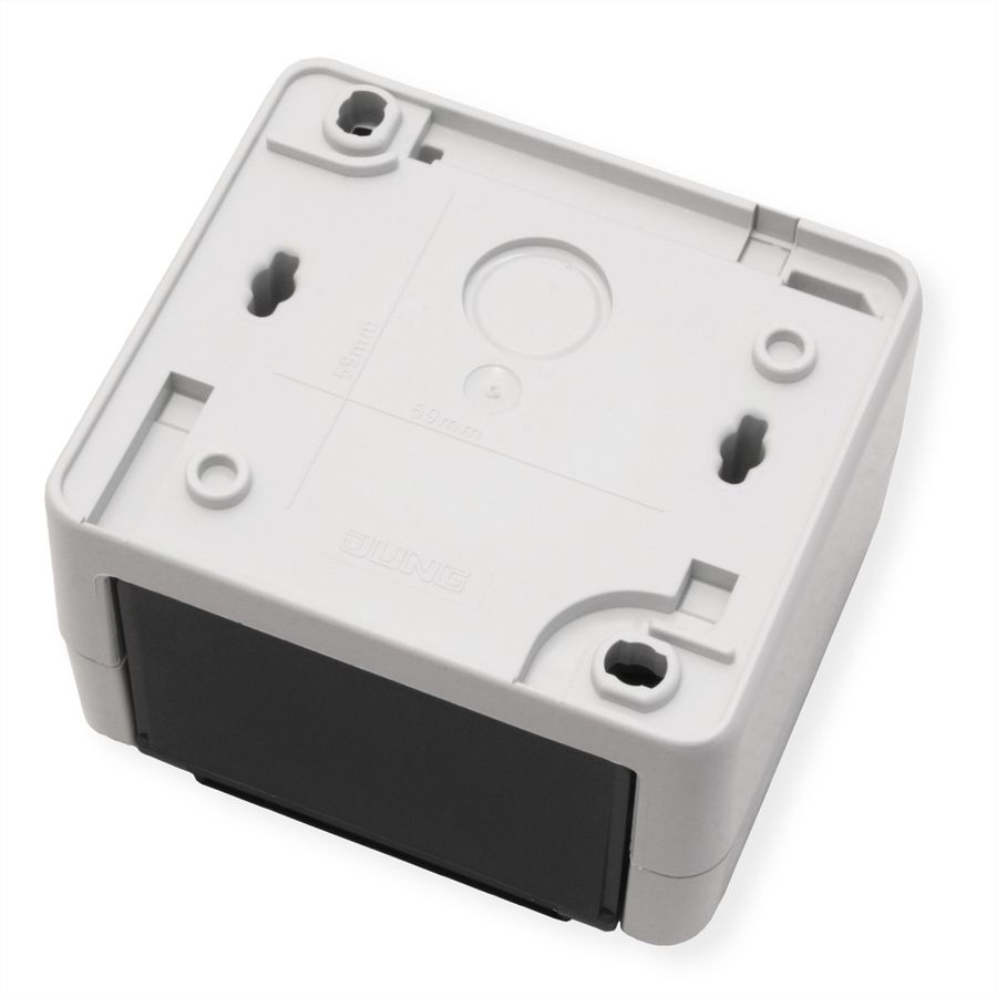 TELEGÄRTNER Gehäuse AP IP44,75x86x58, grau, mit Mont-Einsatz für 2xAMJ-Modul