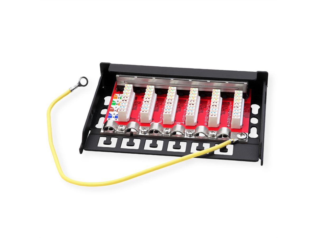 ROLINE Mini-Patchpanel, Kat.6A (Class EA), 6x RJ45, 0,5HE, geschirmt, schwarz