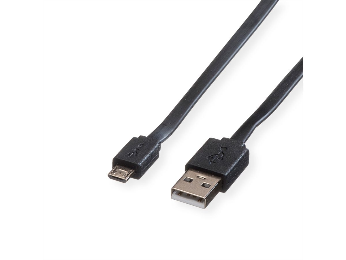 ROLINE USB 2.0 Kabel, USB A ST - Micro USB B ST, schwarz, 1 m