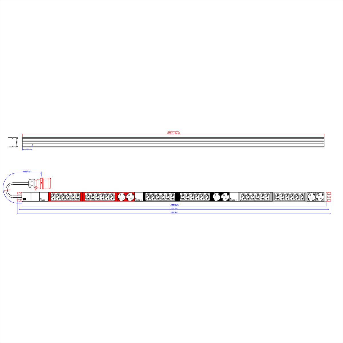 BACHMANN IT PDU ALU 1HE 36x C13 6x Schutzkontakt CEE 3x 32A rot