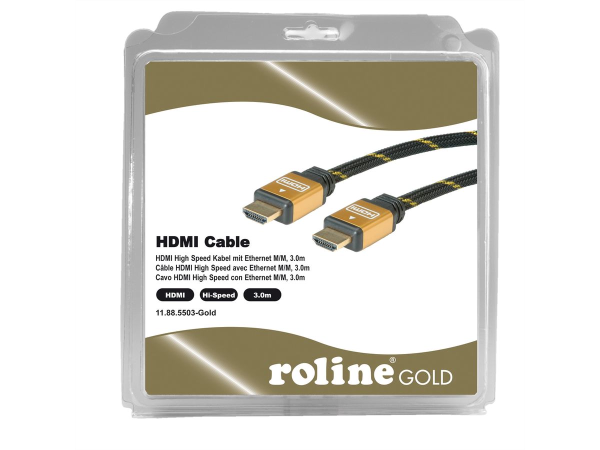 ROLINE GOLD HDMI High Speed Kabel mit Ethernet, Retail Blister, 3 m